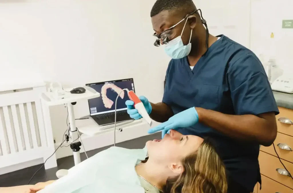 Patient receiving dental care in a modern clinic.